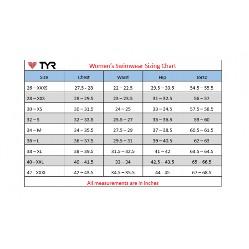 Tyr cheap swim sizing